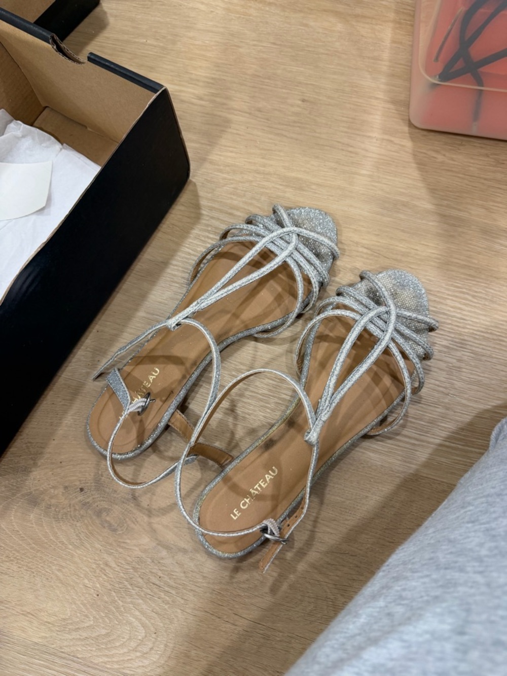le chateau Silver Glitter Strappy Sandals